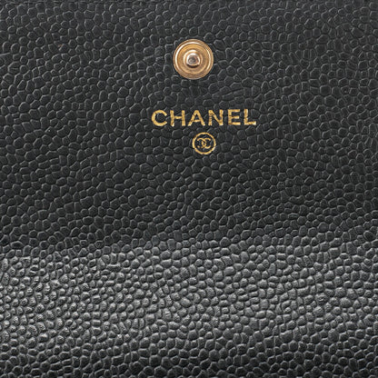 CHANEL Round Long Wallet, Matelasse, Caviar Skin, Black, Gold-Tone Hardware, Pre-Owned - Vintage La Charme