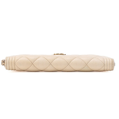 CHANEL Boy Chanel Matelasse Round Long Wallet Caviar Skin Ivory Gold-Tone Hardware Pre-Owned - Vintage La Charme