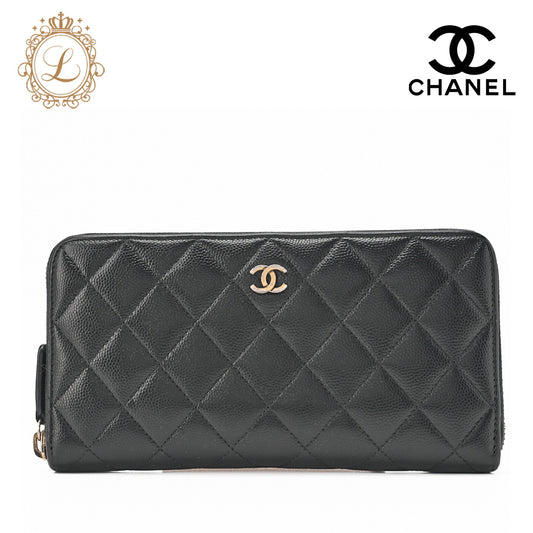Chanel Long Wallet, Matelasse, Caviar Skin, Black, Gold-Tone Hardware, Pre-Owned - Vintage La Charme