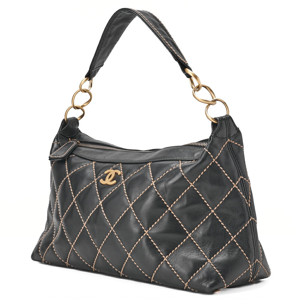 CHANEL Shoulder Bag, Coco Mark Wild Stitch, Calfskin, Black, Gold-Tone Hardware, Pre-Owned - Vintage La Charme