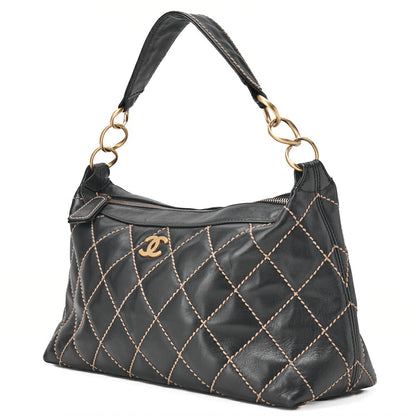CHANEL Shoulder Bag, Coco Mark Wild Stitch, Calfskin, Black, Gold-Tone Hardware, Pre-Owned - Vintage La Charme