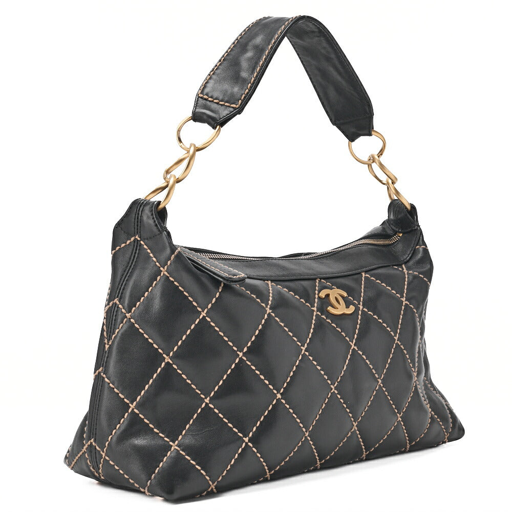 CHANEL Shoulder Bag, Coco Mark Wild Stitch, Calfskin, Black, Gold-Tone Hardware, Pre-Owned - Vintage La Charme