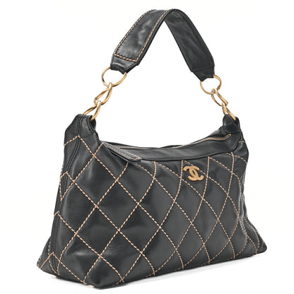 CHANEL Shoulder Bag, Coco Mark Wild Stitch, Calfskin, Black, Gold-Tone Hardware, Pre-Owned - Vintage La Charme