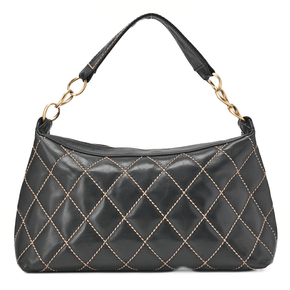 CHANEL Shoulder Bag, Coco Mark Wild Stitch, Calfskin, Black, Gold-Tone Hardware, Pre-Owned - Vintage La Charme