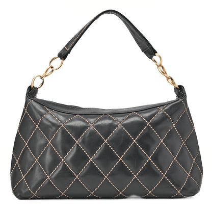 CHANEL Shoulder Bag, Coco Mark Wild Stitch, Calfskin, Black, Gold-Tone Hardware, Pre-Owned - Vintage La Charme