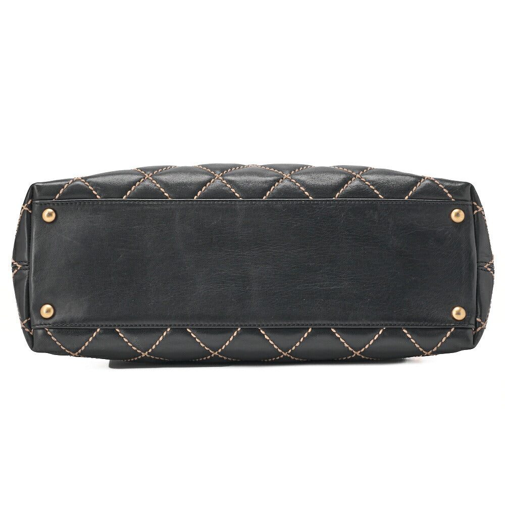 CHANEL Shoulder Bag, Coco Mark Wild Stitch, Calfskin, Black, Gold-Tone Hardware, Pre-Owned - Vintage La Charme