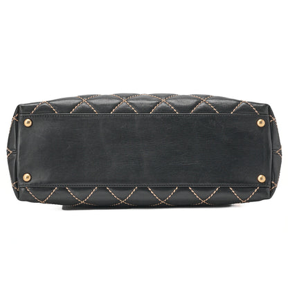 CHANEL Shoulder Bag, Coco Mark Wild Stitch, Calfskin, Black, Gold-Tone Hardware, Pre-Owned - Vintage La Charme