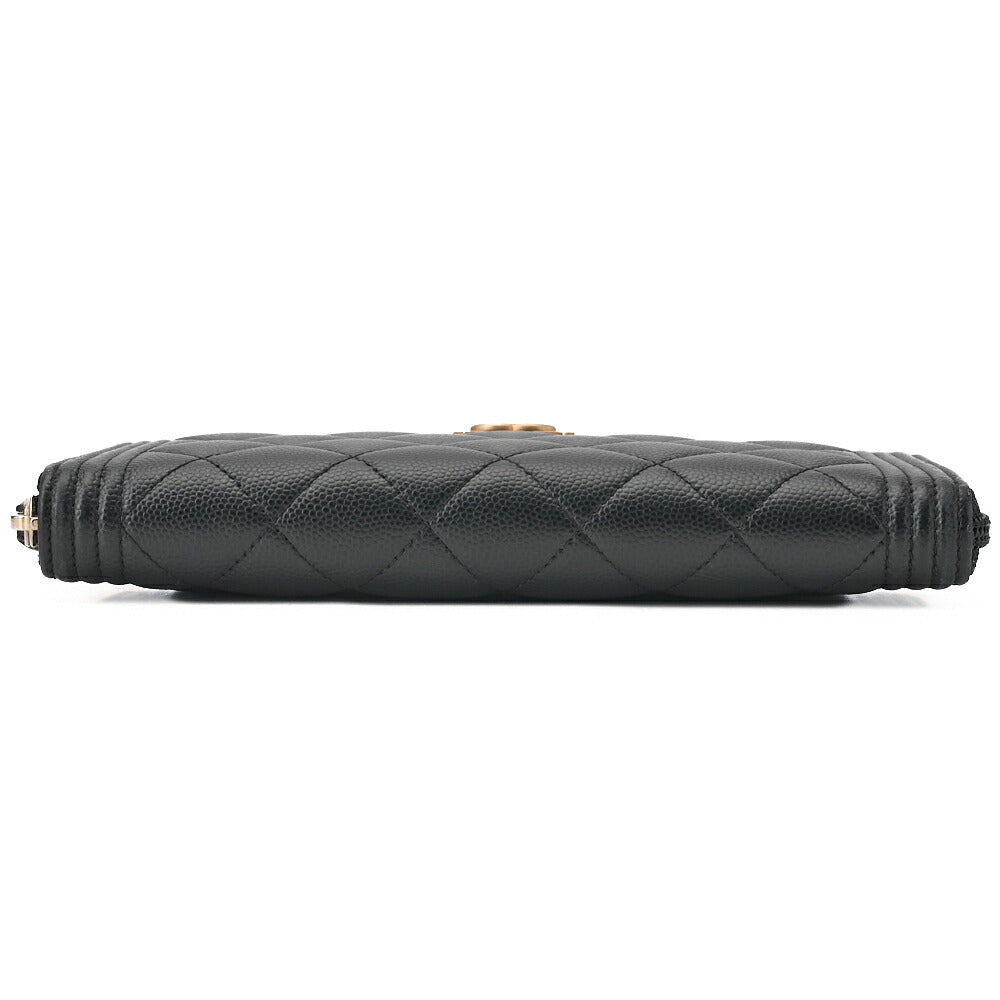 CHANEL Boy Chanel Matelasse Round Long Wallet Caviar Skin Black Gold-Tone Hardware Pre-Owned - Vintage La Charme