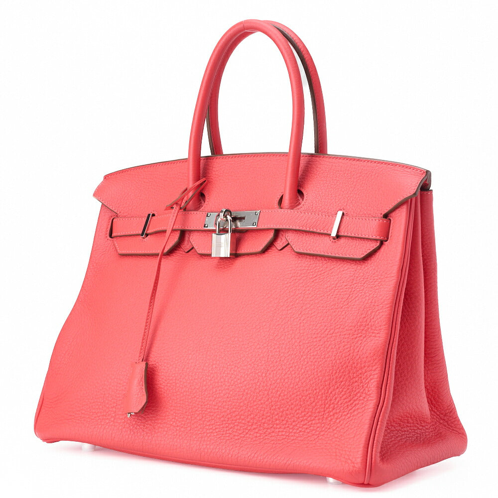 HERMES Birkin 35 Handbag Tryon Clemence Rouge Pivoine Silver-Tone Hardware Pre-Owned - Vintage La Charme