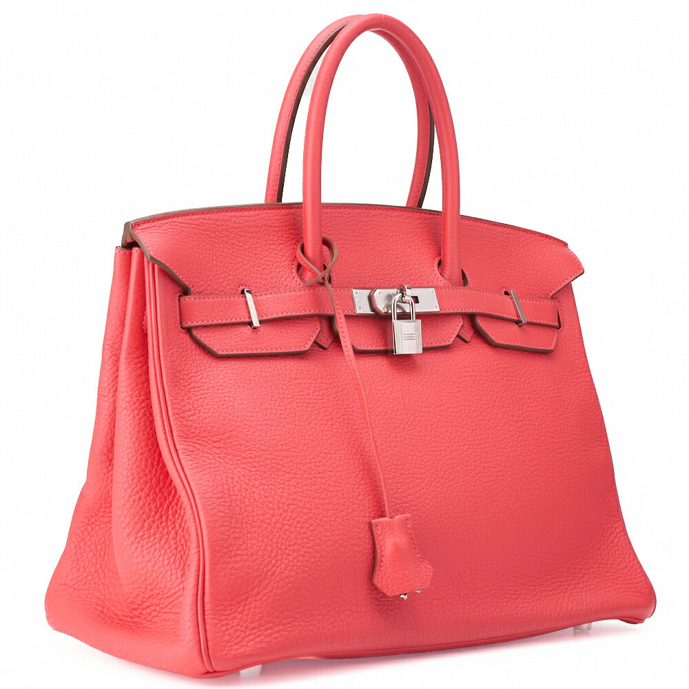 HERMES Birkin 35 Handbag Tryon Clemence Rouge Pivoine Silver-Tone Hardware Pre-Owned - Vintage La Charme