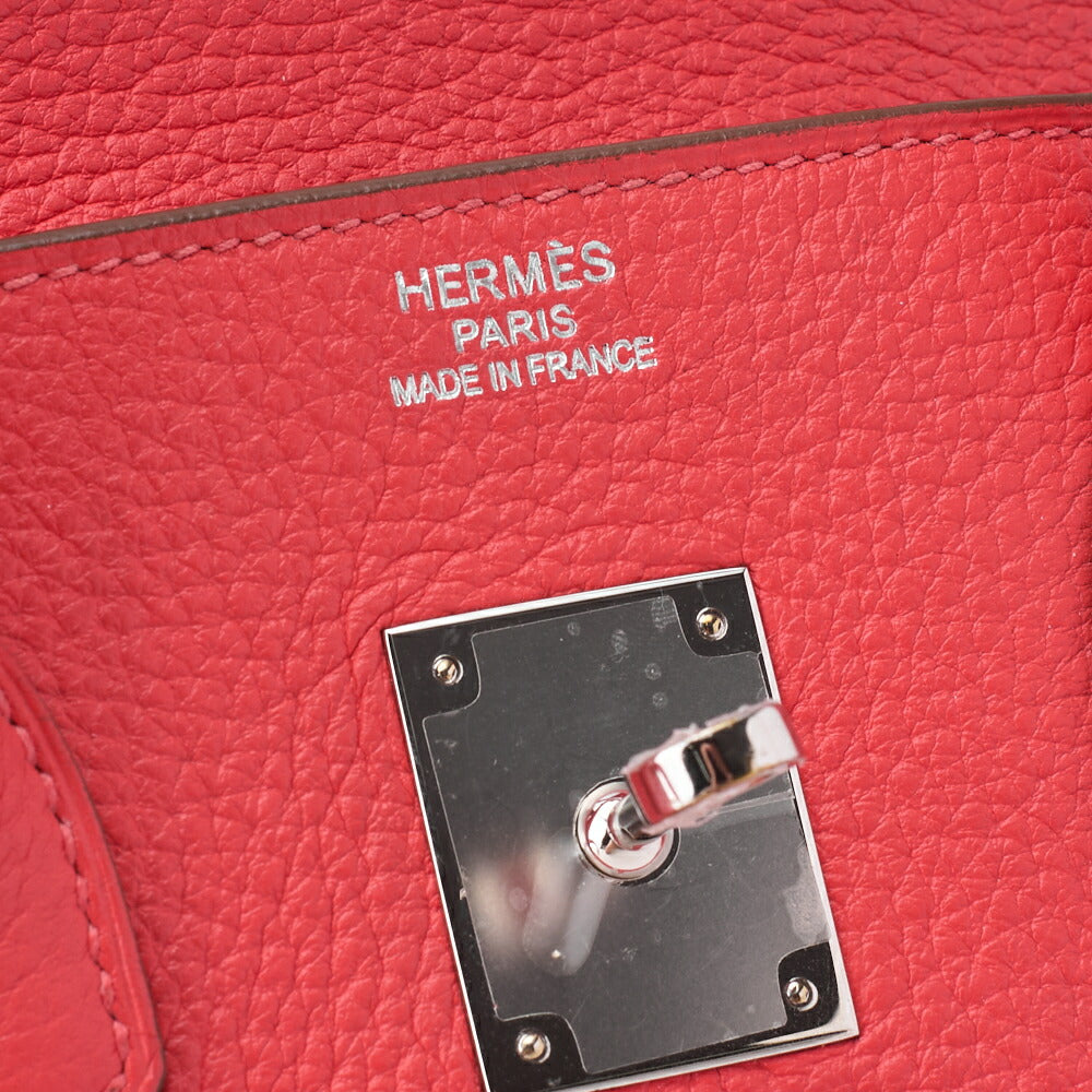 HERMES Birkin 35 Handbag Tryon Clemence Rouge Pivoine Silver-Tone Hardware Pre-Owned - Vintage La Charme