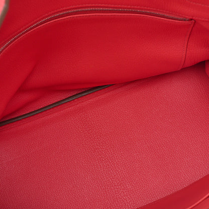 HERMES Birkin 35 Handbag Tryon Clemence Rouge Pivoine Silver-Tone Hardware Pre-Owned - Vintage La Charme