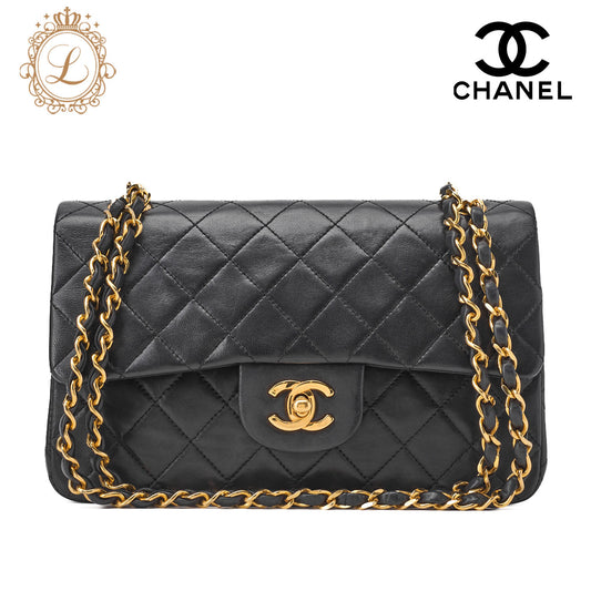 Chanel Shoulder Bag Matelasse Double Flap Lambskin Black Gold-Tone Hardware Pre-Owned - Vintage La Charme