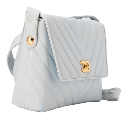 CHANEL Shoulder Bag V-Stitch Coco Mark Lambskin Light Blue Gold-Tone Hardware Pre-Owned - Vintage La Charme