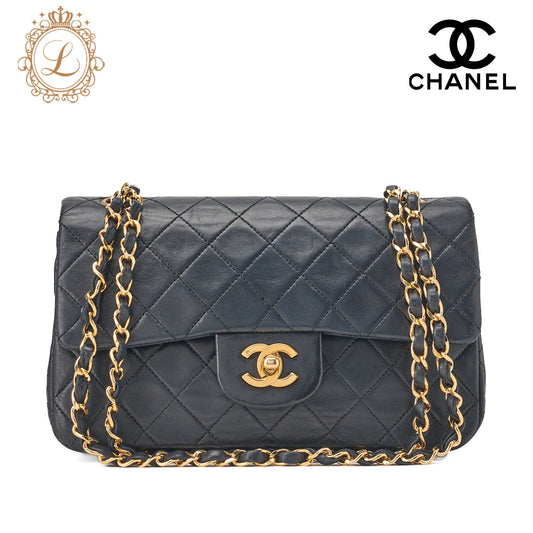 CHANEL Shoulder Bag Matelasse Double Flap Lambskin Navy Gold-Tone Hardware Pre-Owned - Vintage La Charme
