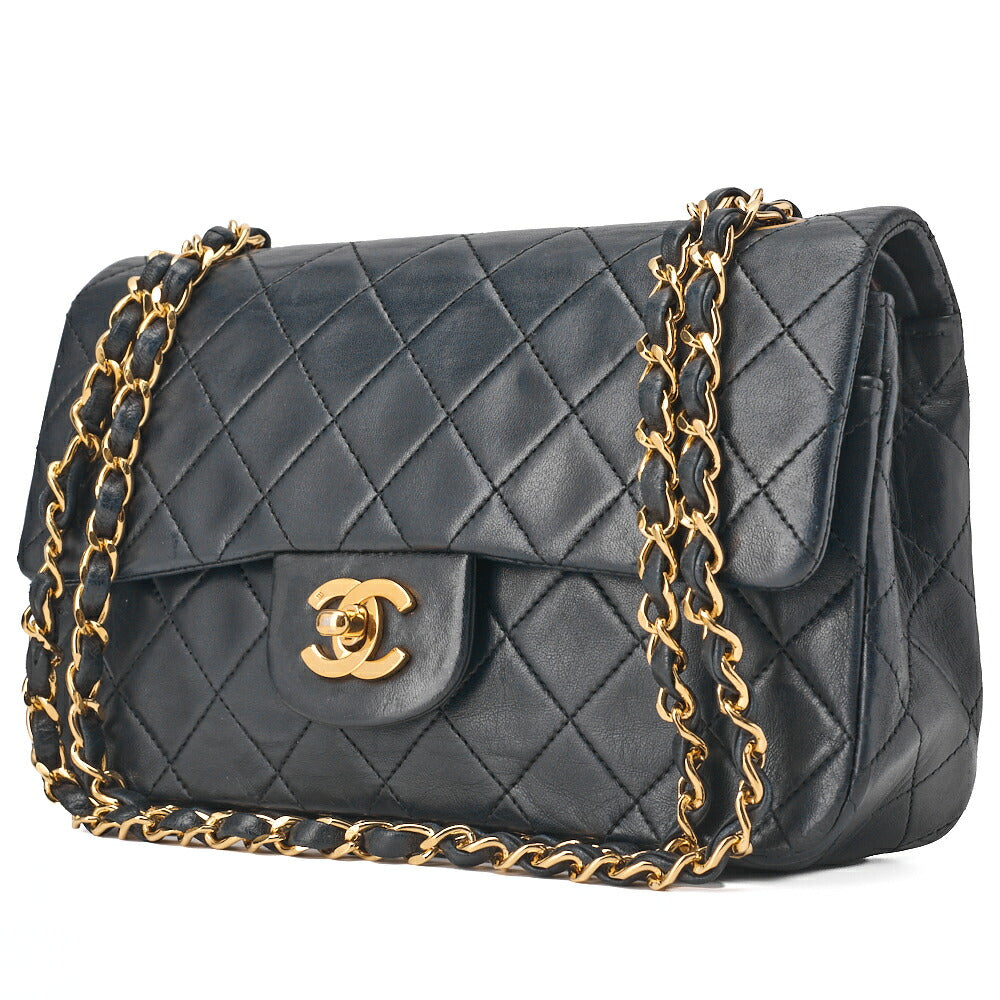 CHANEL Shoulder Bag Matelasse Double Flap Lambskin Navy Gold-Tone Hardware Pre-Owned - Vintage La Charme