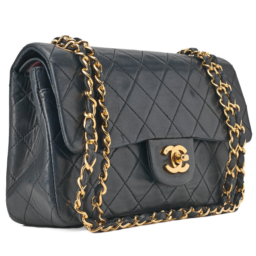 CHANEL Shoulder Bag Matelasse Double Flap Lambskin Navy Gold-Tone Hardware Pre-Owned - Vintage La Charme