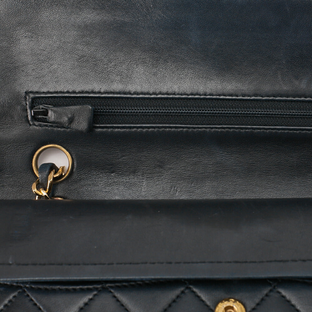 CHANEL Shoulder Bag Matelasse Double Flap Lambskin Navy Gold-Tone Hardware Pre-Owned - Vintage La Charme