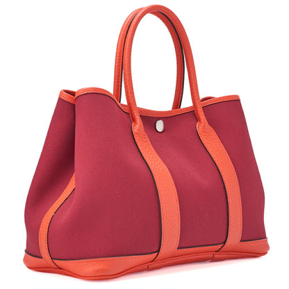 HERMES Garden Party TPM Tote Bag Toile Officer Rouge Grenat Silver-Tone Hardware Pre-Owned - Vintage La Charme