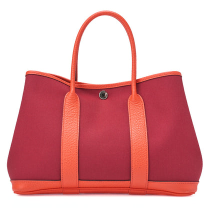 HERMES Garden Party TPM Tote Bag Toile Officer Rouge Grenat Silver-Tone Hardware Pre-Owned - Vintage La Charme