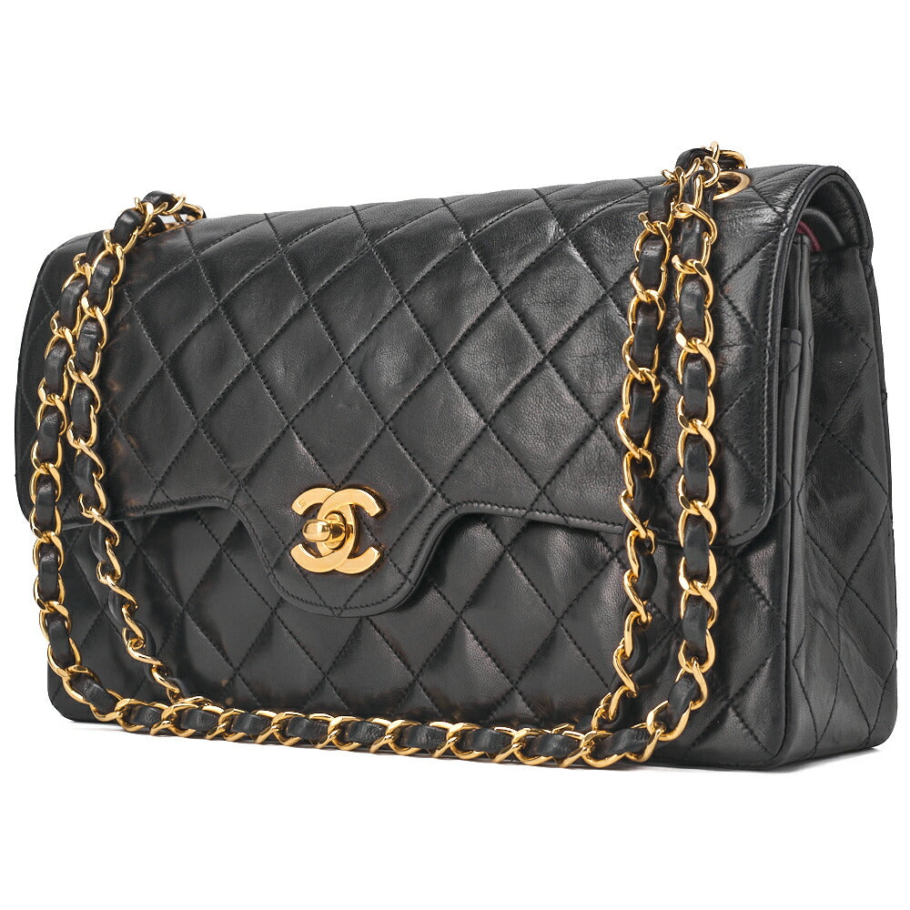 CHANEL Shoulder Bag, Matelasse Wave Flap Double Flap, Lambskin, Black, Gold-Tone Hardware, Pre-Owned - Vintage La Charme