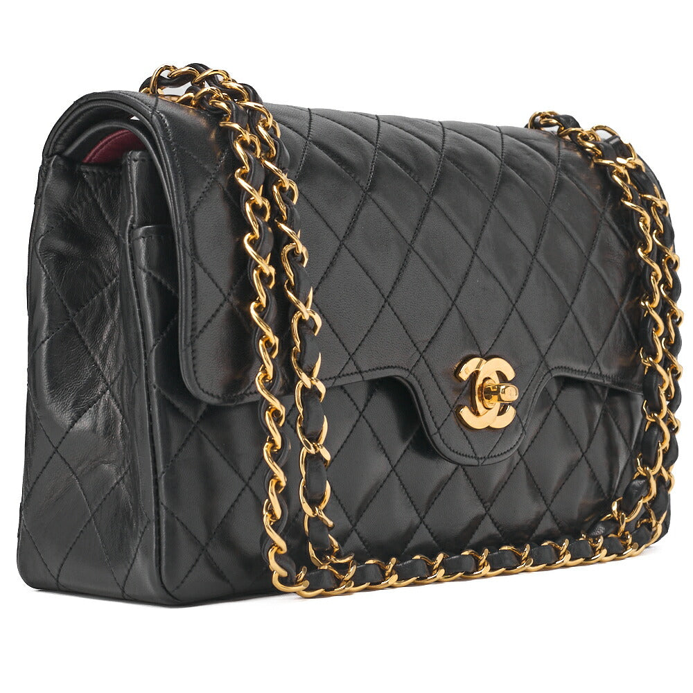 CHANEL Shoulder Bag, Matelasse Wave Flap Double Flap, Lambskin, Black, Gold-Tone Hardware, Pre-Owned - Vintage La Charme