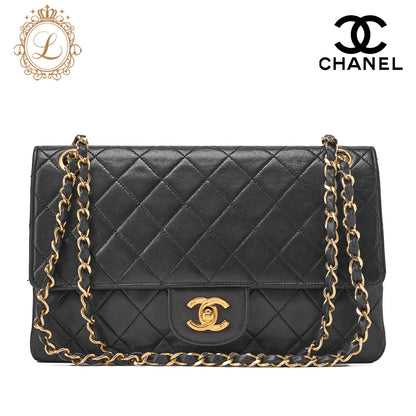 CHANEL Shoulder Bag, Chain Shoulder, Matelasse, Lambskin, Black, Gold-Tone Hardware, Pre-Owned - Vintage La Charme