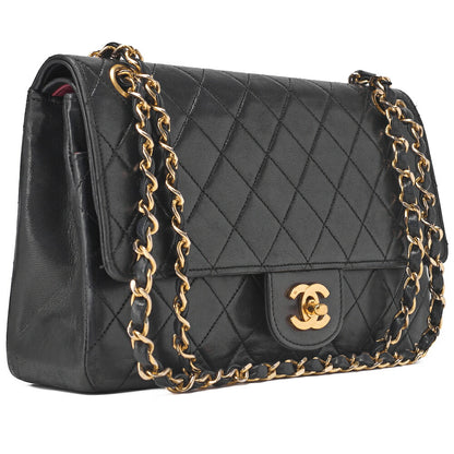 CHANEL Shoulder Bag, Chain Shoulder, Matelasse, Lambskin, Black, Gold-Tone Hardware, Pre-Owned - Vintage La Charme