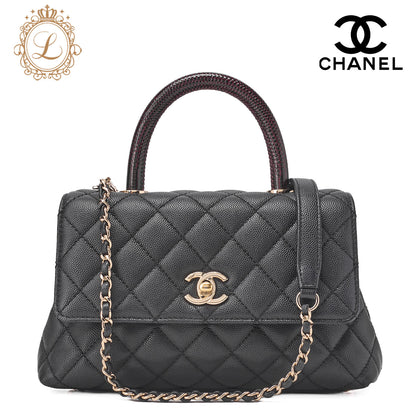 CHANEL Shoulder Bag Handbag Matelasse Coco Handle 2WAY Caviar Skin Black Gold-Tone Hardware Pre-Owned - Vintage La Charme