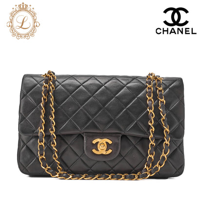 CHANEL Shoulder Bag Matelasse Double Flap Lambskin Black Gold-Tone Hardware Pre-Owned - Vintage La Charme
