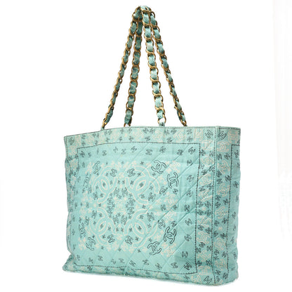 CHANEL Chain Tote Bag Coco Mark Bandana Pattern Canvas Green Silver-Tone Hardware Pre-Owned - Vintage La Charme