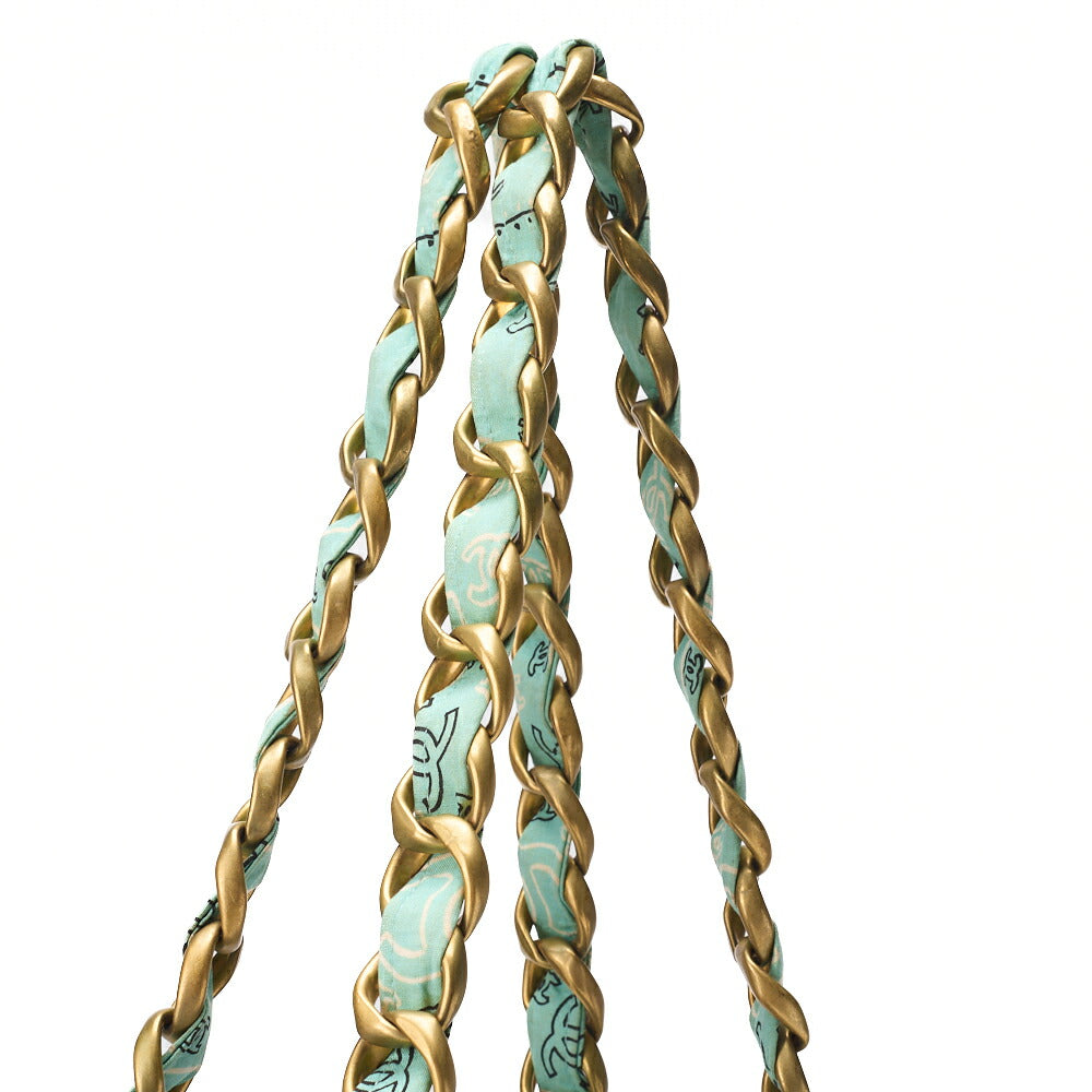 CHANEL Chain Tote Bag Coco Mark Bandana Pattern Canvas Green Silver-Tone Hardware Pre-Owned - Vintage La Charme