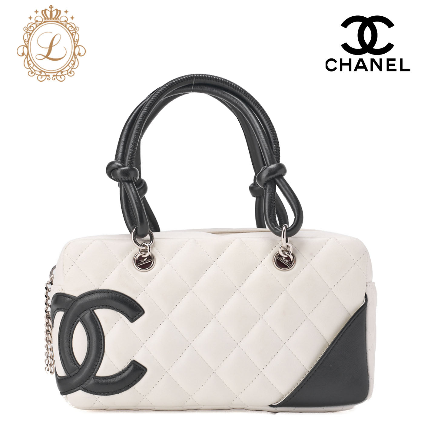 CHANEL Mini Tote Bag, Cambon Line, Calfskin, White, Silver-Tone Hardware, Pre-Owned - Vintage La Charme