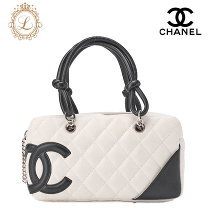 CHANEL Mini Tote Bag, Cambon Line, Calfskin, White, Silver-Tone Hardware, Pre-Owned - Vintage La Charme