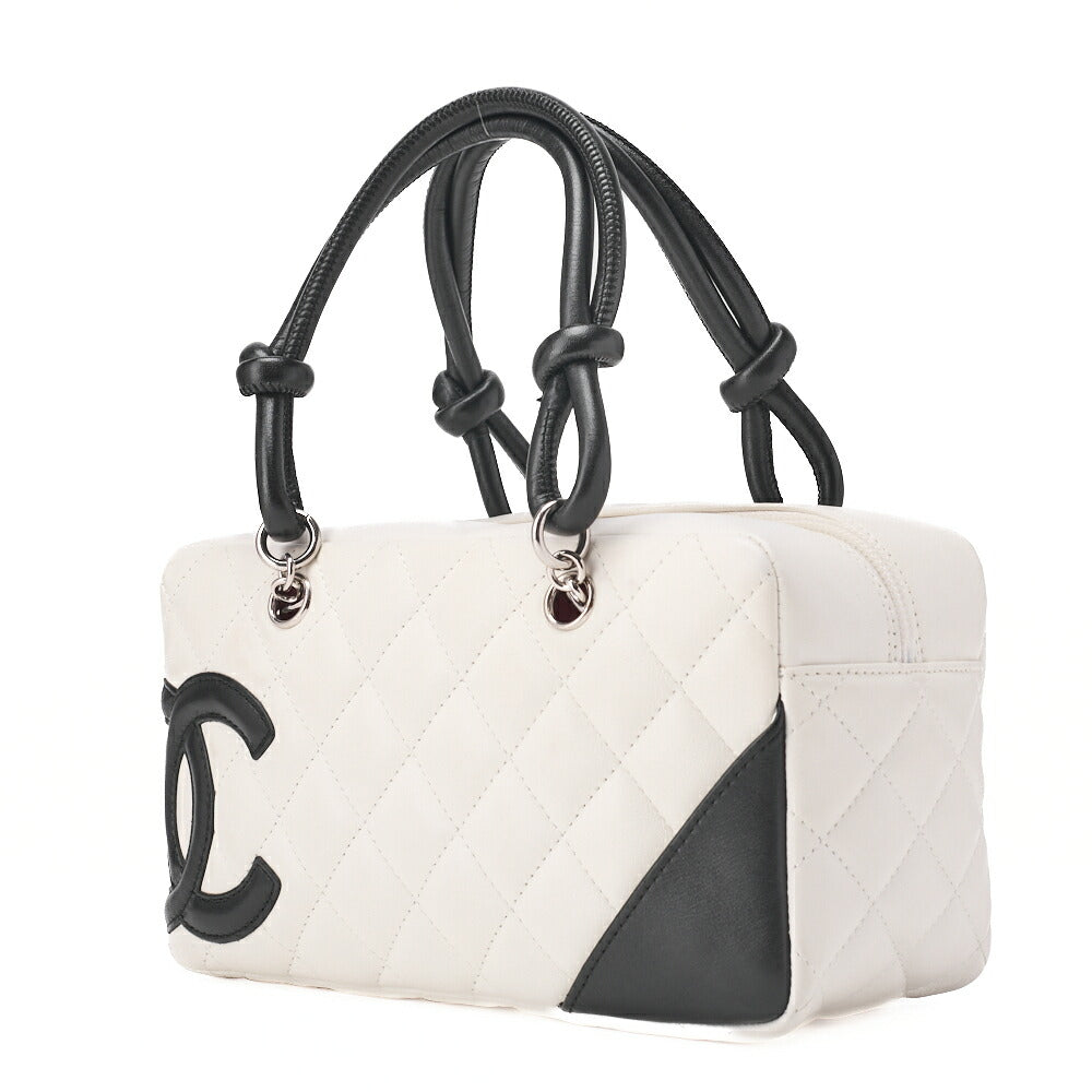 CHANEL Mini Tote Bag, Cambon Line, Calfskin, White, Silver-Tone Hardware, Pre-Owned - Vintage La Charme