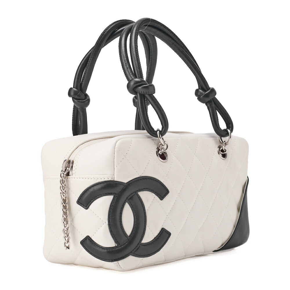 CHANEL Mini Tote Bag, Cambon Line, Calfskin, White, Silver-Tone Hardware, Pre-Owned - Vintage La Charme