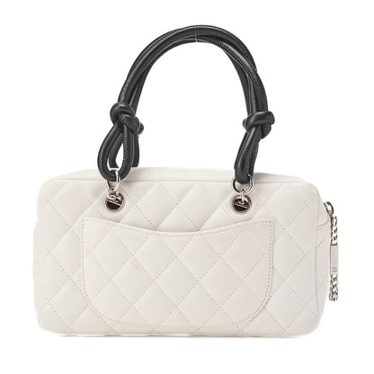 CHANEL Mini Tote Bag, Cambon Line, Calfskin, White, Silver-Tone Hardware, Pre-Owned - Vintage La Charme