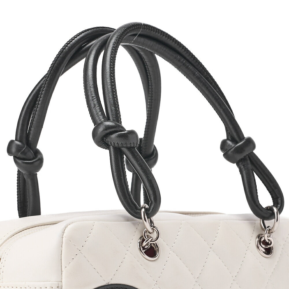 CHANEL Mini Tote Bag, Cambon Line, Calfskin, White, Silver-Tone Hardware, Pre-Owned - Vintage La Charme