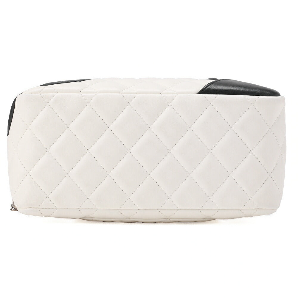 CHANEL Mini Tote Bag, Cambon Line, Calfskin, White, Silver-Tone Hardware, Pre-Owned - Vintage La Charme