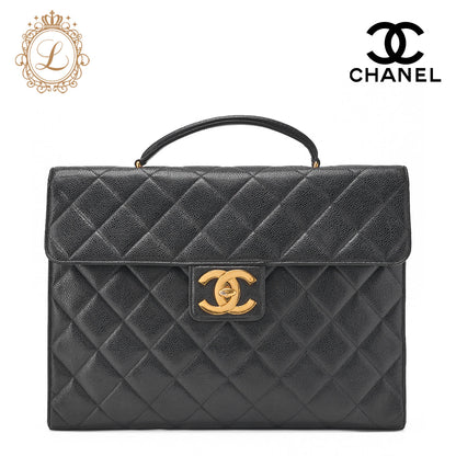 CHANEL Handbag Matelasse Turn Lock Caviar Leather Black Gold-Tone Hardware Pre-Owned - Vintage La Charme
