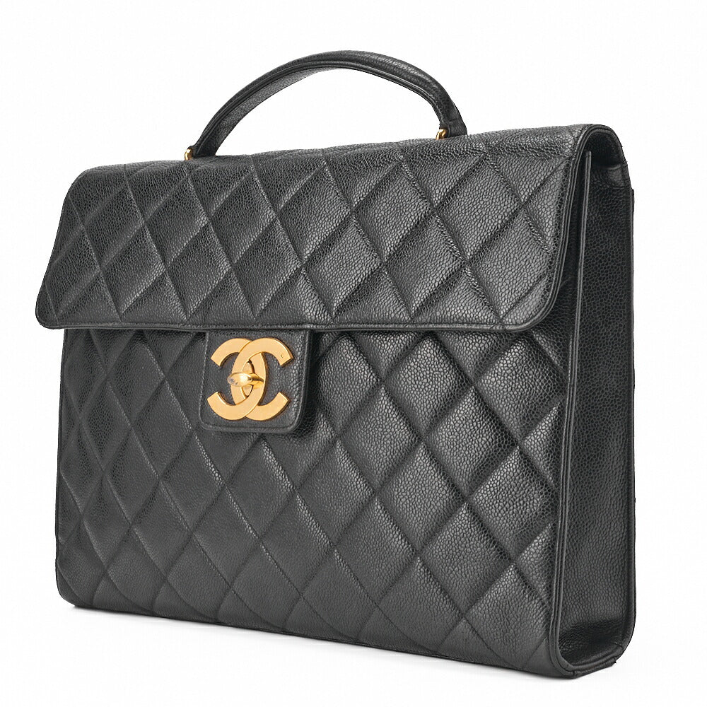 CHANEL Handbag Matelasse Turn Lock Caviar Leather Black Gold-Tone Hardware Pre-Owned - Vintage La Charme