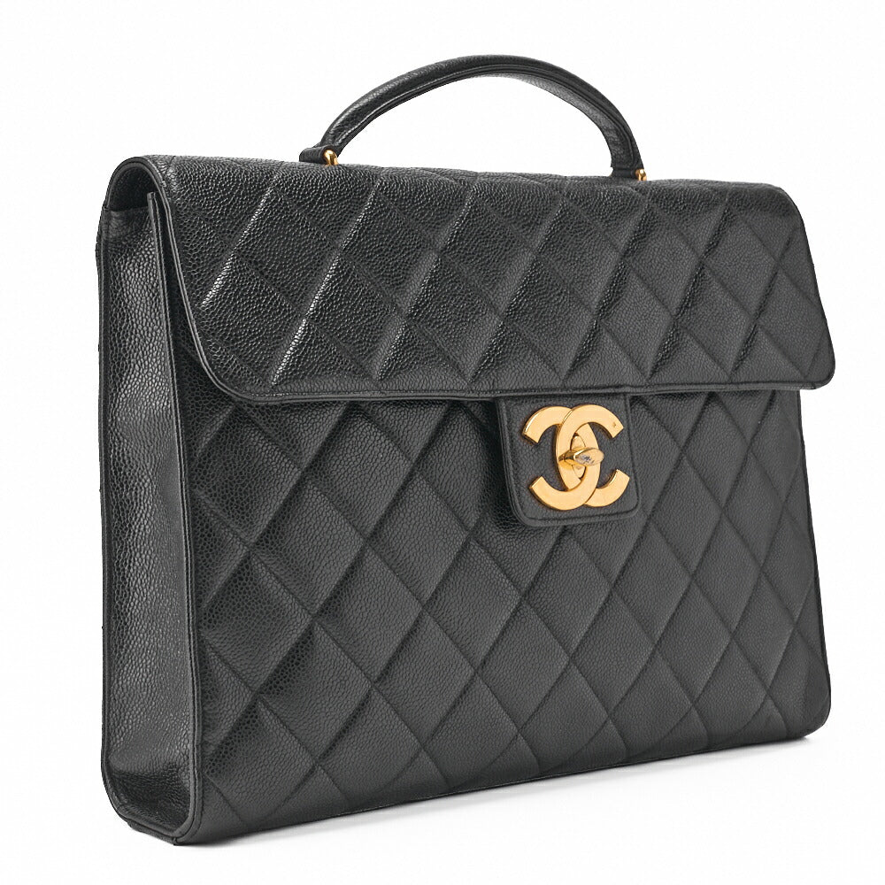 CHANEL Handbag Matelasse Turn Lock Caviar Leather Black Gold-Tone Hardware Pre-Owned - Vintage La Charme