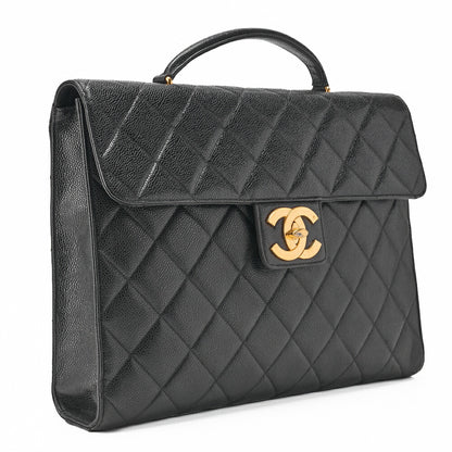 CHANEL Handbag Matelasse Turn Lock Caviar Leather Black Gold-Tone Hardware Pre-Owned - Vintage La Charme