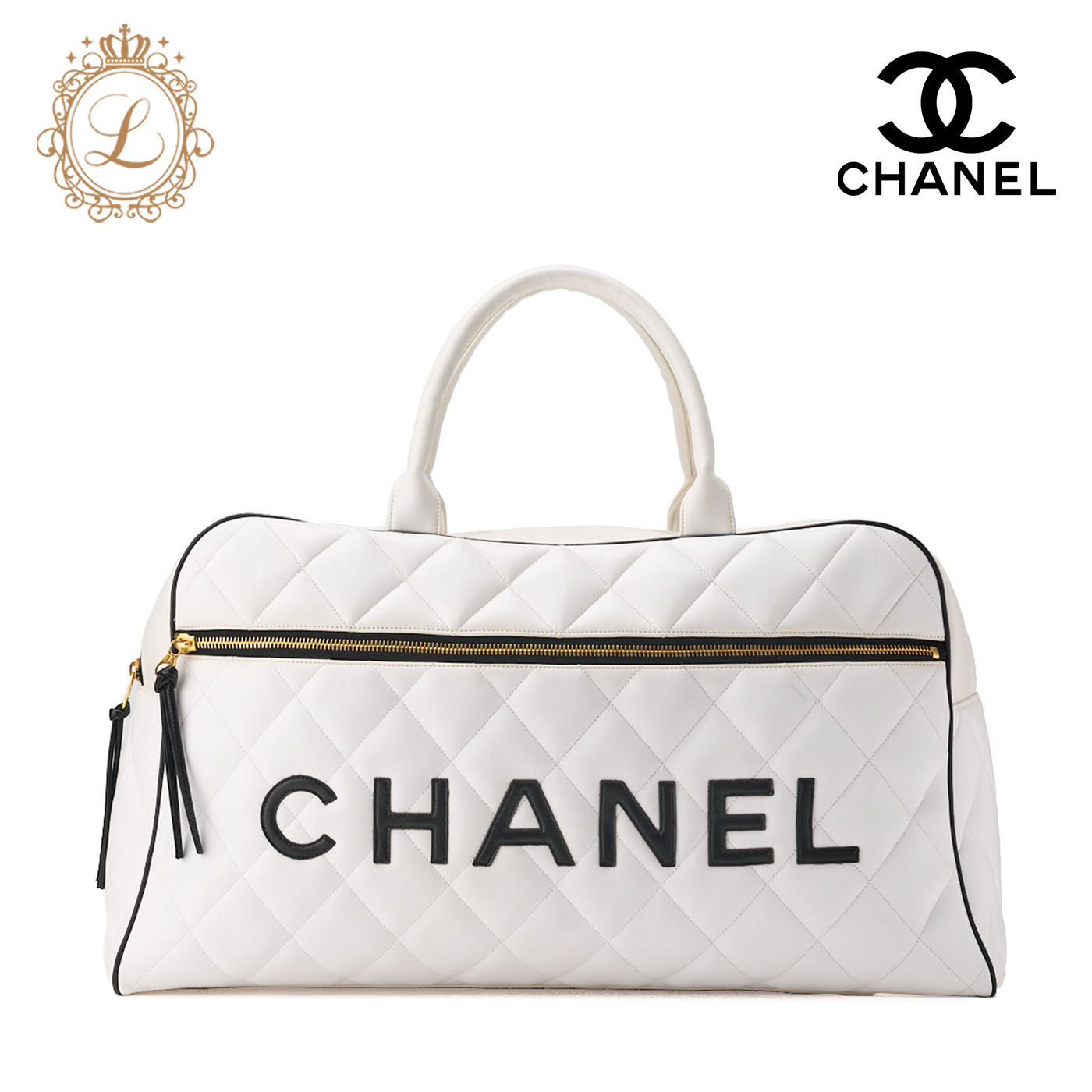 CHANEL Handbag Boston Bag Matelasse Calfskin White Gold-Tone Hardware Pre-Owned - Vintage La Charme