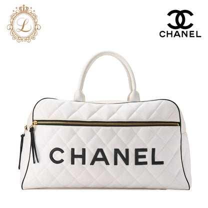 CHANEL Handbag Boston Bag Matelasse Calfskin White Gold-Tone Hardware Pre-Owned - Vintage La Charme