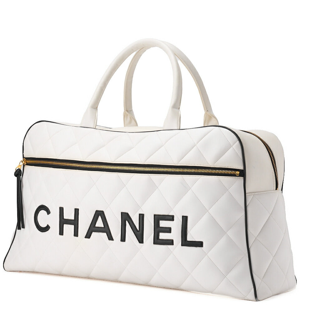 CHANEL Handbag Boston Bag Matelasse Calfskin White Gold-Tone Hardware Pre-Owned - Vintage La Charme