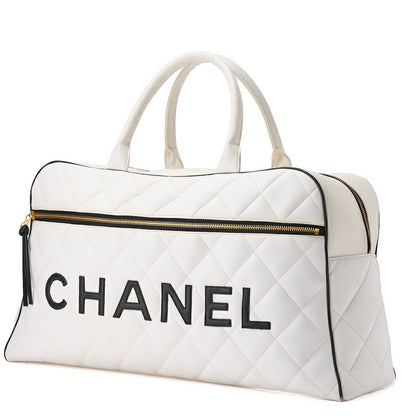 CHANEL Handbag Boston Bag Matelasse Calfskin White Gold-Tone Hardware Pre-Owned - Vintage La Charme