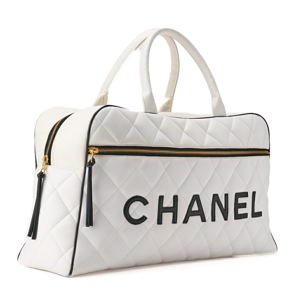CHANEL Handbag Boston Bag Matelasse Calfskin White Gold-Tone Hardware Pre-Owned - Vintage La Charme