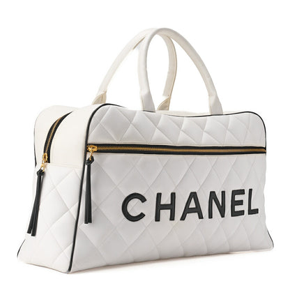 CHANEL Handbag Boston Bag Matelasse Calfskin White Gold-Tone Hardware Pre-Owned - Vintage La Charme