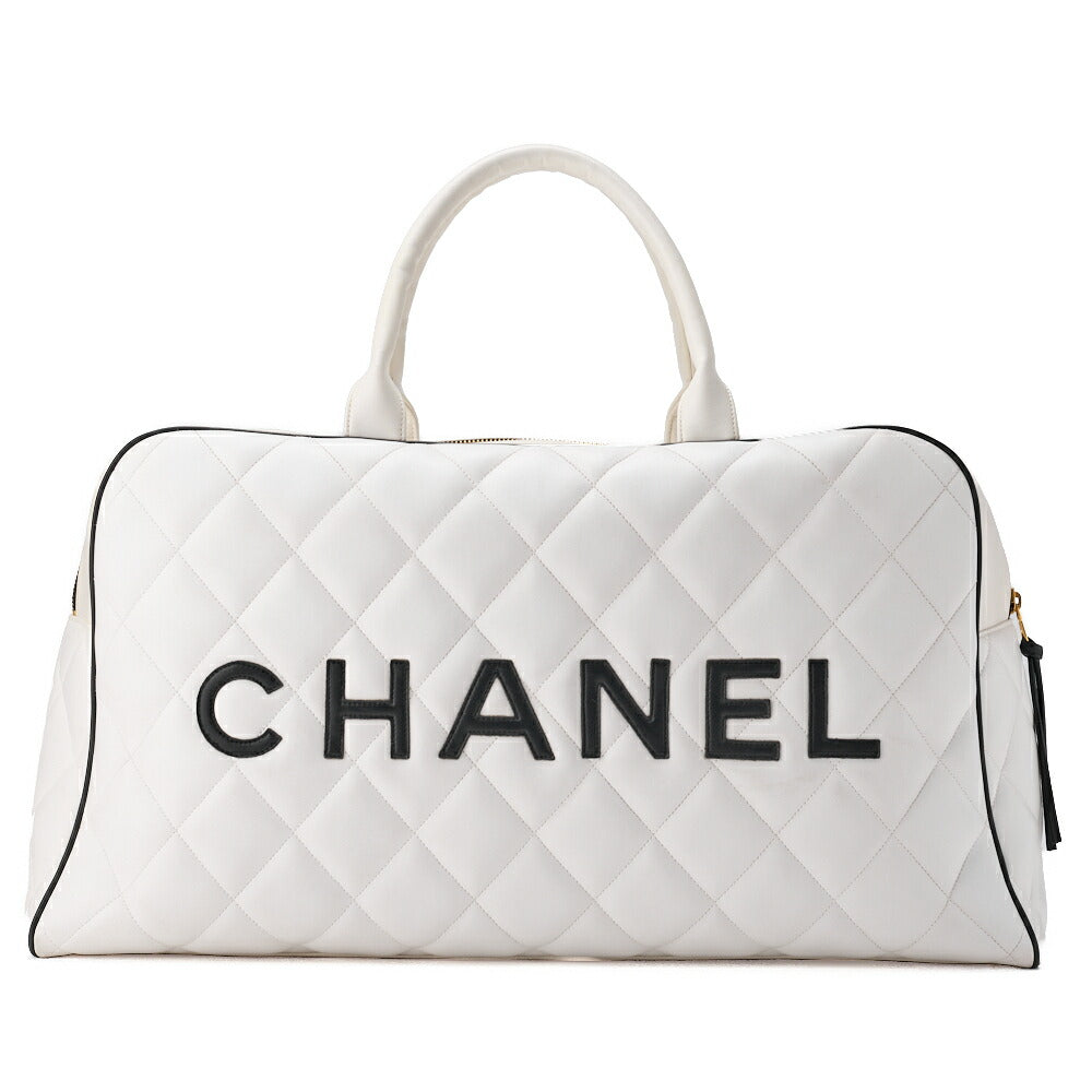 CHANEL Handbag Boston Bag Matelasse Calfskin White Gold-Tone Hardware Pre-Owned - Vintage La Charme